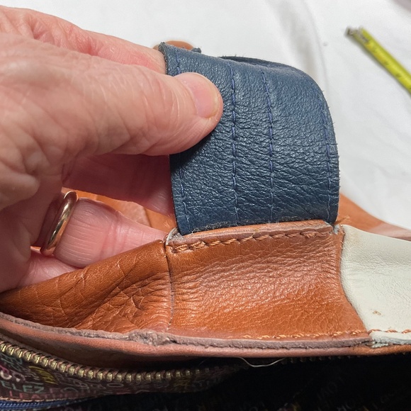 Velez Tan, Blue, and Cream Leather Tote or Shoulder Bag - Picture 12 of 12
